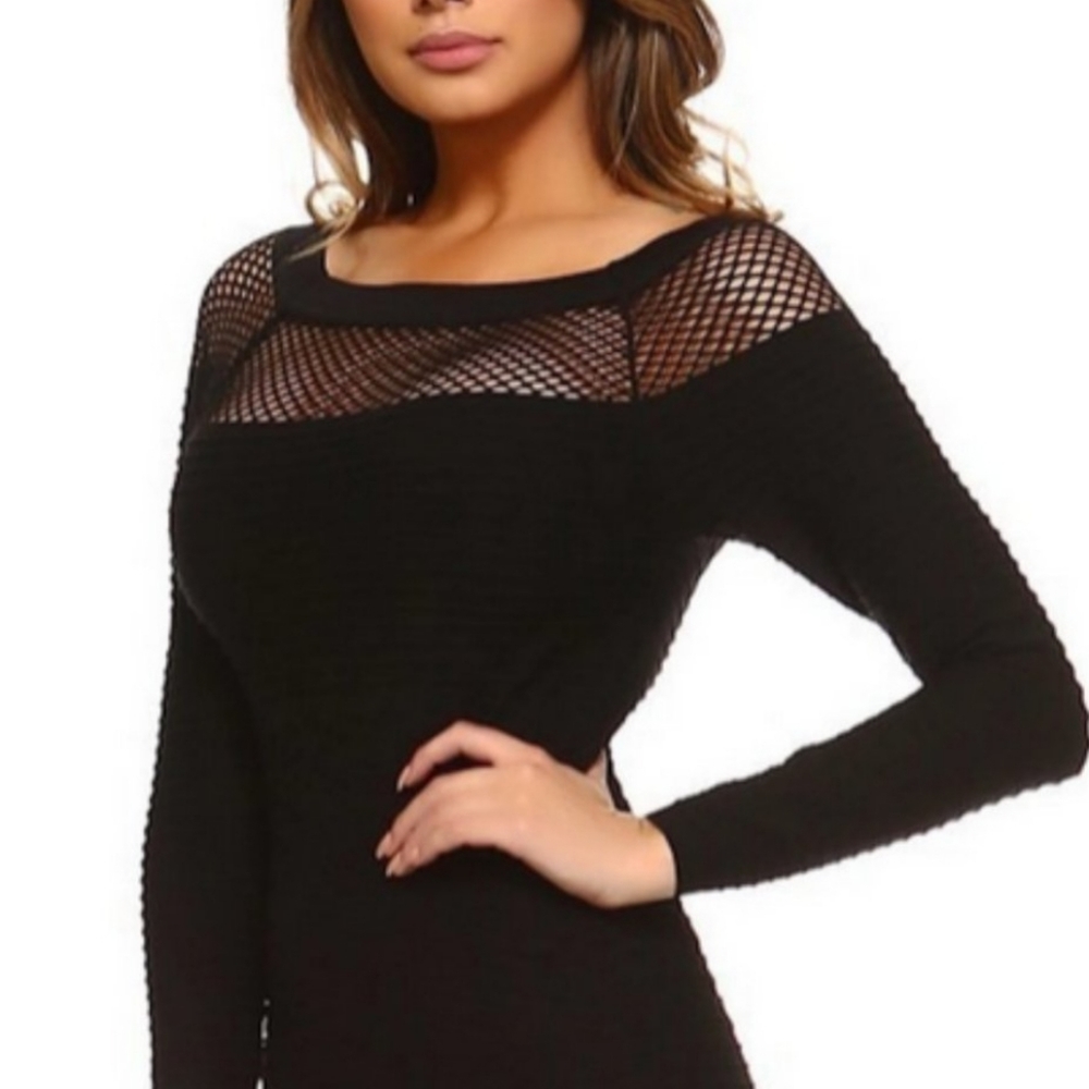 Bodycon Bandage Fishnet Midi Skirt Black Dress Witch Halloween